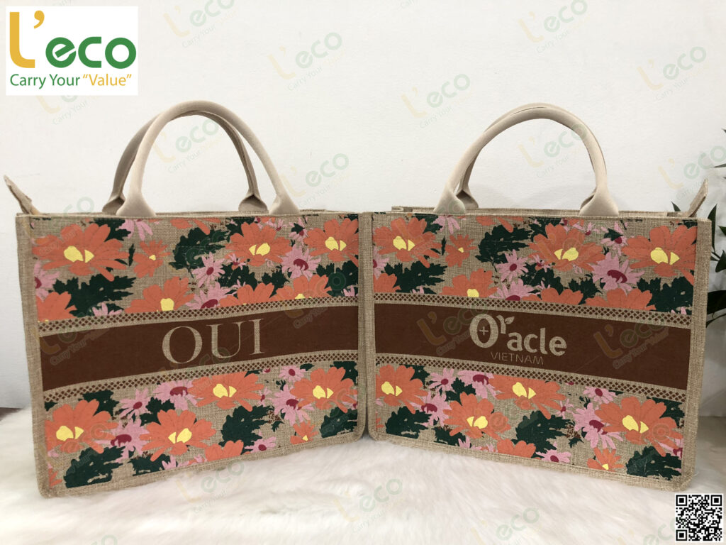 linen jute bag with printed logo